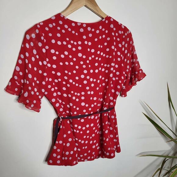 Lea & Viola Polka-Dot Wrap Blouse - Polka Dot - Red Multi - Picture 5 of 12